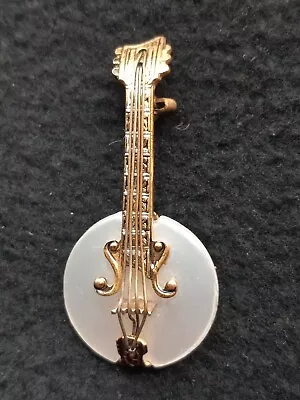 Vintage Banjo Mother Of Pearl Spain Brooch Pin  Figural Musical Banjo  • $10.99