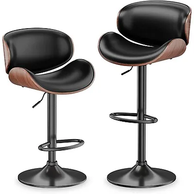 Bar Stools Set Of 2 Bentwood Counter Chair Adjustable Swivel Faux Leather Black • $159.99