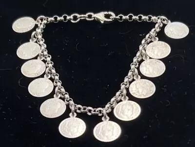 VTG  ITALIAN STERLING SILVER Juan Carlos Of Spain COIN Dangle Bracelet 925 Italy • $144