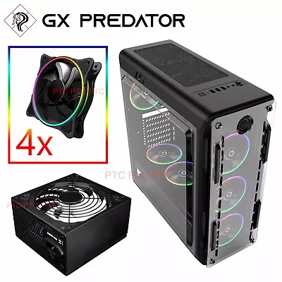 4x RGB Fan Mid Tower Gaming Case GX Optical ATX Computer PC Case W 850w PSU • $188