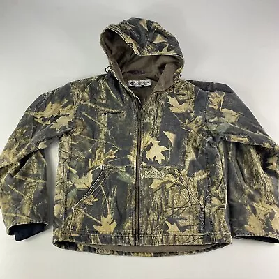 Vintage Columbia Camo Jacket Mens Large Hooded Hunting Duck Canvas Fleece Lined • $34.99