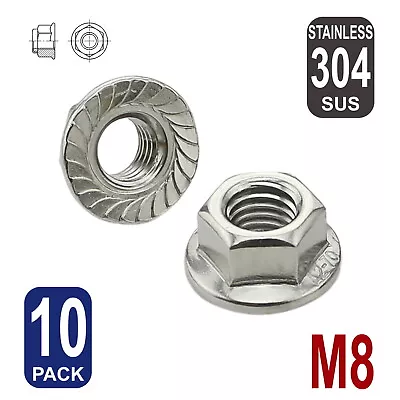 Flange Nuts Hex M8 304 Stainless Steel Metric Nut Thread Screws Bolts Lock SUS • $9.70