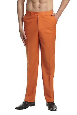 CONCITOR Men's Dress Pants Trousers Flat Front Slacks Solid ORANGE Color • $48.95