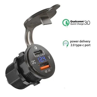 $33.56 • Buy Car Truck QC 3.0 USB Type C Charger Power Outlet Adapter Digital Voltmeter 2in1