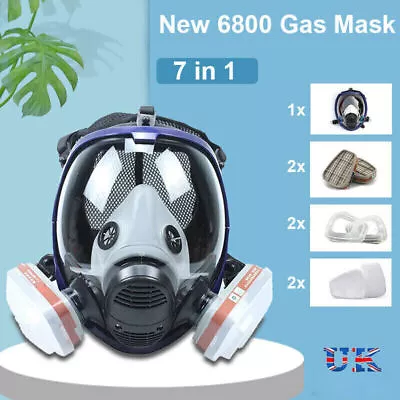 7 In 1 Full Face Gas Mask Chemical Spray Painting Respirator Vapour Filter 6800 • £11.75