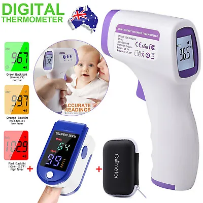 Digital Infrared Forehead Thermometer +Fingertip Pulse Oximeter For Baby Adults • $17.99