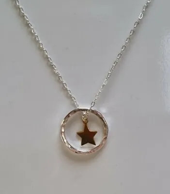 Handmade Sterling Silver Karma  Infinity Circle And Gold Star Necklace • £18