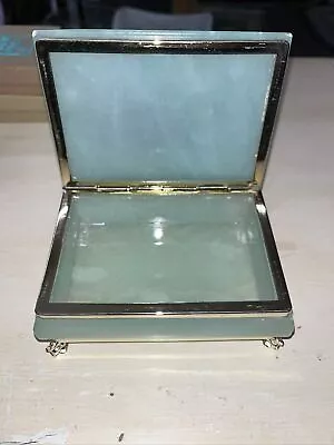 Vintage Blue Marble Hinged Jewelry Trinket Box With Claw Feet And Flowers • $30