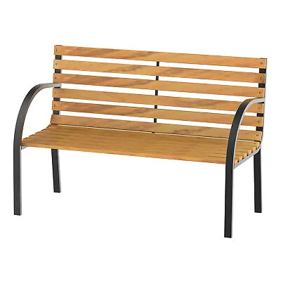 Outsunny 2 Seater Garden Bench Metal Wooden Slatted Seat Backrest Patio Chair • £58.99