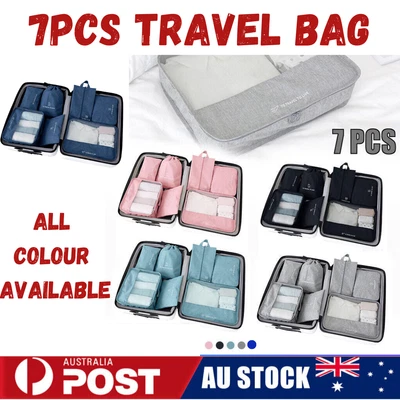 $15.93 • Buy 7Pcs Packing Cubes Travel Pouches Luggage Organiser Clothes Suitcase Storage Bag