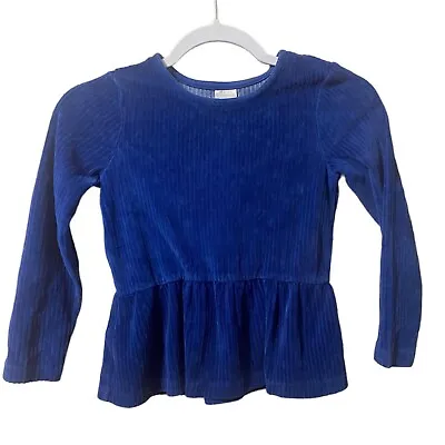 Hanna Andersson Super Soft Ribbed Velour Blue Peplum Top Shirt Size 120 Us 6/7 • $13.90