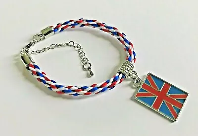 Union Jack Flag Double Sided  Dangle Charm On Small-XXLarge Kumihimo Bracelet • £2.99