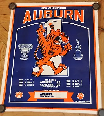 Auburn Tigers 1983 FOOTBALL POSTER Rare SEC Champions Bob Redus Original VINTAGE • $219