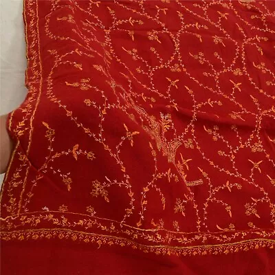 Sanskriti Vintage Pure Woollen Shawl Hand Embroidered Suzani Long Throw Stole  • $68