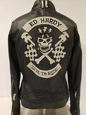 Ed Hardy Womens Biker Style Leather Jacket (m) • $295