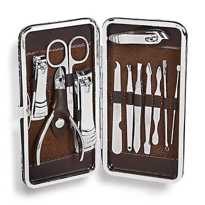 12 Piece Manicure Pedicure Nail Care Set Cutter Clippers Kit Case Mens Ladies • £3.95