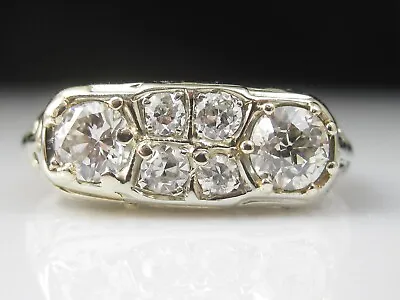 Art Deco Diamond Ring Filigree Vintage Filigree 14K White Gold Old European Mine • $995