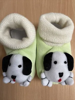 Animal Sock Top Shoe/Slippers Cream/Green Size EU15 UK 0 Age 2-4 Months • £4