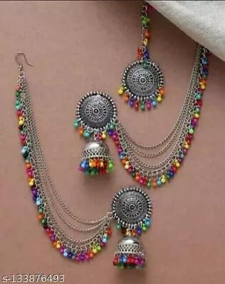 Ethnic Indian Traditional Bollywood Style Silver Oxidized Jhumka Long Earrings • $22.99