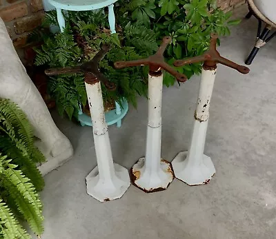 Vintage Cast Iron Cafe Soda Swival Stools Base 25.5  Tall Set Of 3 • $280