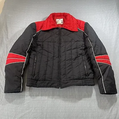 Snuggler Vintage Puffer Jacket Racing  Men's Large Red Black Zipper Nylon Ski  • $29.99