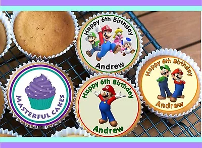 24 Personalised Super Mario Edible Cup Cake Toppers  • £3.45