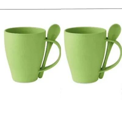 Bamboo Cup Mug With Spoon Set Of 2. ECO Friendly Reusable Coffee Mug Green  • £7