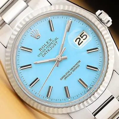 Rolex Mens Datejust 18k White Gold Stainless Steel Aqua Blue Oyster Watch • $3999.95