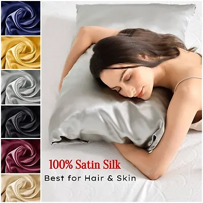 2 Pack Satin Silk Pillowcase For Hair & Skin Pillow Cases Cover Bedding Pair UK • £6.99