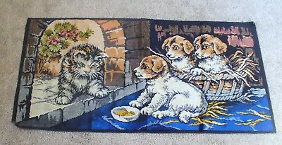 Vintage Velvet Tapestry Wall Hanging Puppies Kitten FloraI Italian 38 X 19 Tag • $16