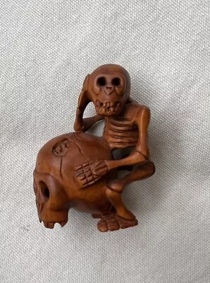 Japanese Antique Wood Skeleton Carved Netsuke From Private Collection • £70