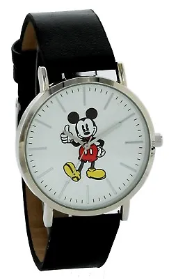 Disney Mickey Mouse Watch Silver Tone Case & BLACK Strap • $21.99