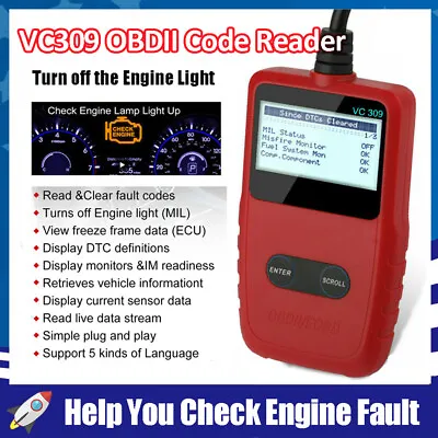 VC309 Check Engine Fault Automotive Engine Fault Light OBD2 Scanner Code Reader • $15.99