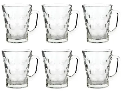 Set Of 6 Coffee Mugs Clear Glass Dimpled Design Cups For Latte Cappuccino 225ml • £15.99