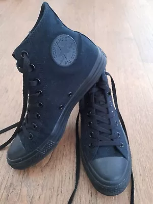 Black Mono Converse All Star High Tops Trainers Sneakers Boots Size 7 Goth • £40