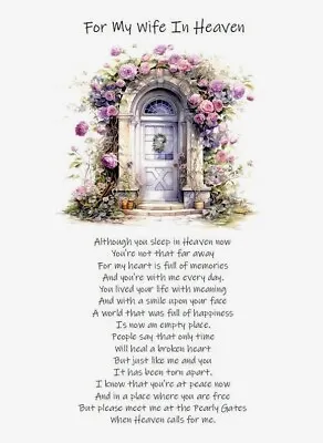 NEW For My Wife In Heaven  A5 CARD Sentimental Sympathy In Loving Memory • £3.49