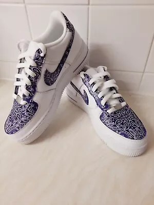 £90 • Buy Nike Air Force 1 AF1 Sneaker Custom Purple Bandana Size 5.5 UK Unisex Gift