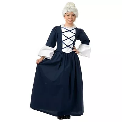 Colonial Costume Kids Martha Washington Revolutionary War Halloween Fancy Dress • $45.41