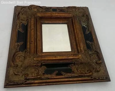 Vintage Wood Carved Small Wall Hanging Accent Mirror Home Decorative Brown • $59