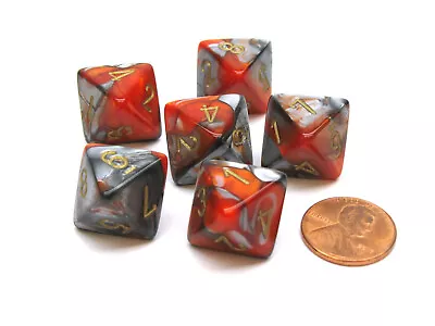 Gemini 15mm 8 Sided D8 Chessex Dice 6 Pieces - Orange-Steel With Gold • $9.99