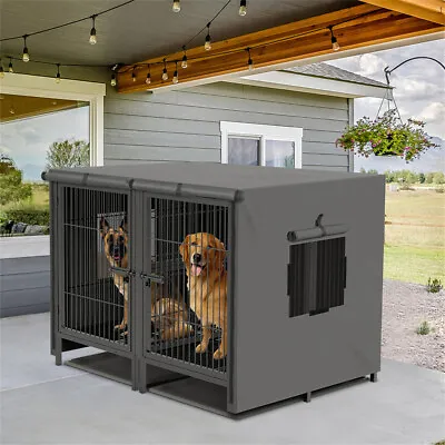 XXXL Large Dog Crate Raised Pet Dog Cage Kennel Double Door Tray Divider Playpen • £249.91