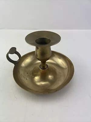 Vintage Brass Candle Stick Holder With Drip Catch Tray & Ring Handle • $34.17