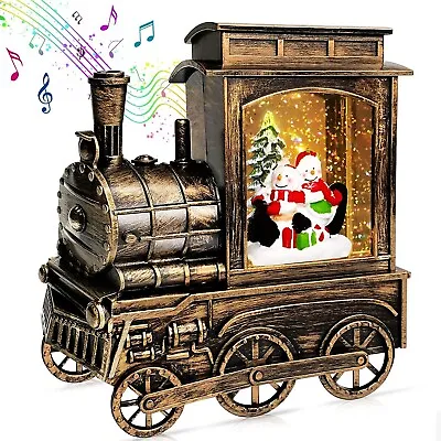 Musical Lighted Christmas Train Snow Globe Lantern Decor Snowman 8 Songs Timer  • £18.99