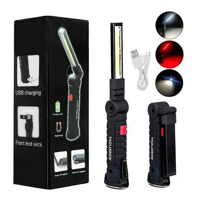 Magnetic Rechargeable COB LED RED Work Light Lamp Flashlight Folding Torch • $6.98