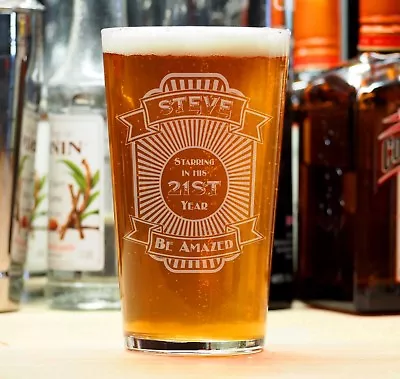 £11.95 • Buy Personalised Birthday Beer Lager Pint Glass 18th 21st 30th 40th Gift Present