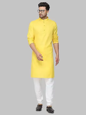 £44.44 • Buy Men's Yellow Cotton Kurta Pajama Set Traditional Indian Sherwani Party Wear