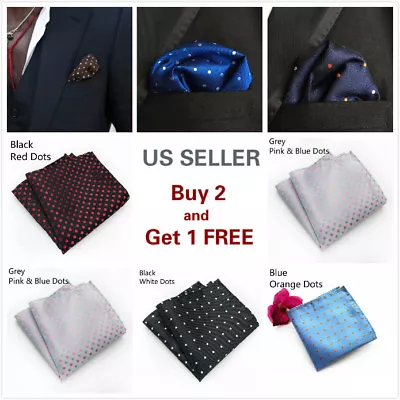 Men's Satin Silk Dots Pocket Square Hankie Hankerchief Wedding Party Formal Suit • $4.99