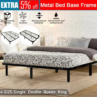 $45.95 • Buy King Queen Single Size Bed Frame Heavy Duty Metal Platform W/ Solid Wooden Slats