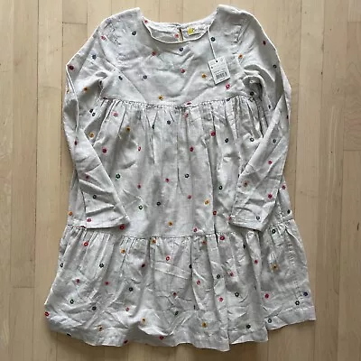 Mini Boden 11-12 Year Flower Embroidered Tiered Dress Oatmeal Lined Pockets • $50