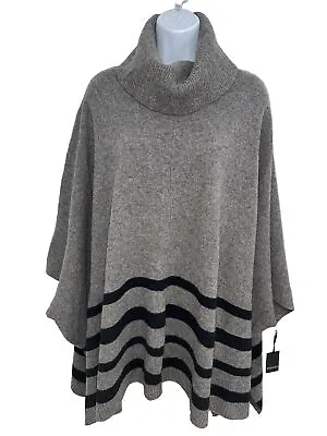 Tahari Wool Yak Turtleneck Poncho Sweater Gray Black Stripes Women 1X • $29